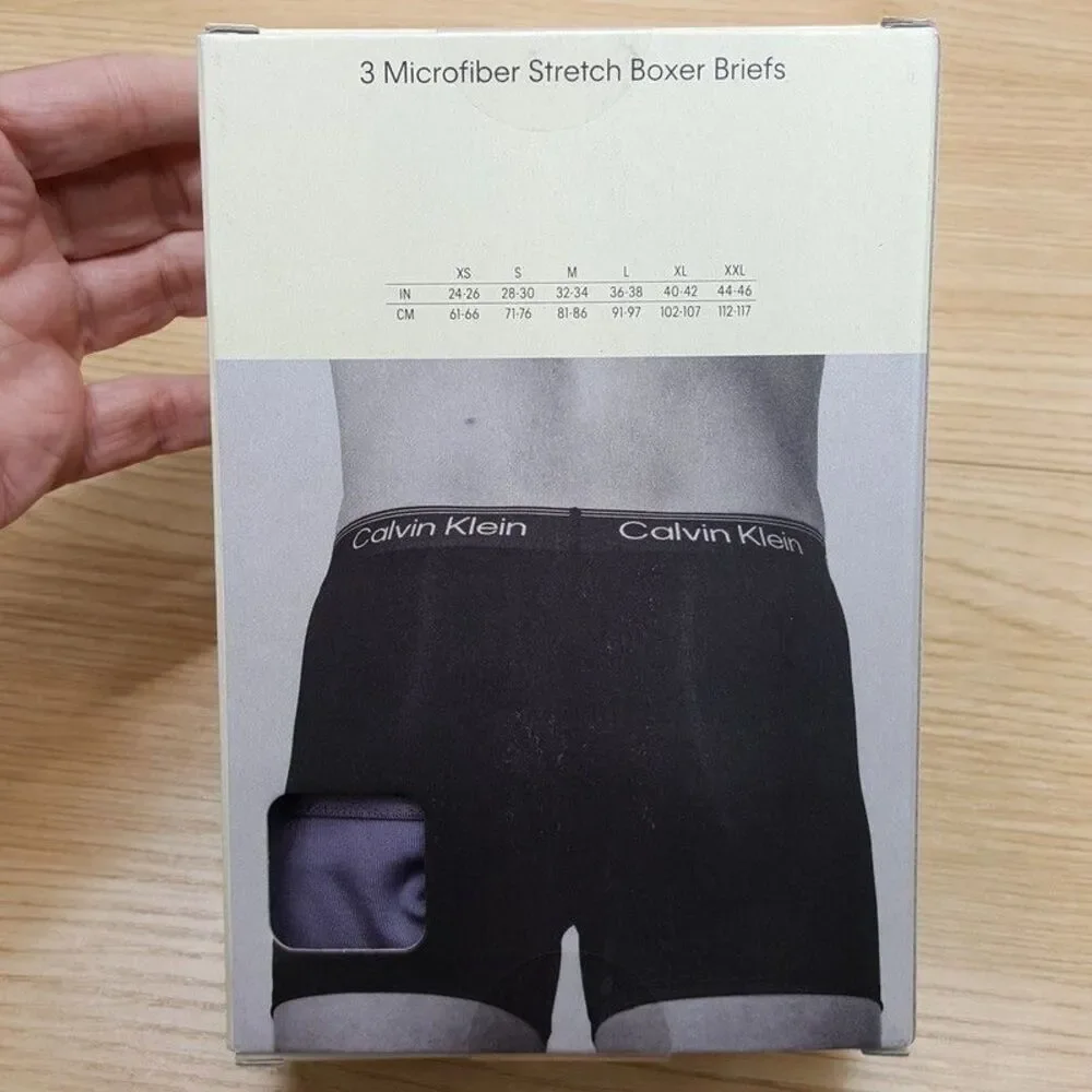 CALVIN KLEIN Boxer Briefs Mens Small Grey Black Stripe 3-Pack Microfiber Stretch